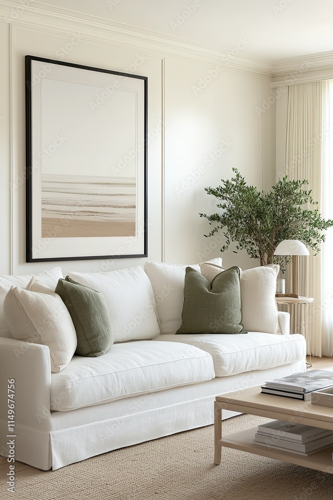 Modern living room design with cozy sofa and artwork bright natural light minimalist style home environment Modern living room design with cozy sofa and artwork bright natural light minimalist style home environment