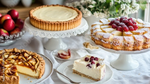 Wallpaper Mural Delicious desserts displayed on elegant stands cozy kitchen food photography bright atmosphere close-up shot Torontodigital.ca