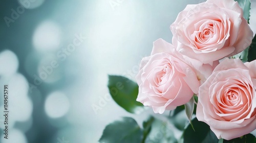 Serene Beauty of Blooming Pink Roses in Natural Light with Blurred Background Bokeh