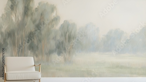 Serene nature landscape art modern living room wall mural calm environment artistic viewpoint tranquility concept