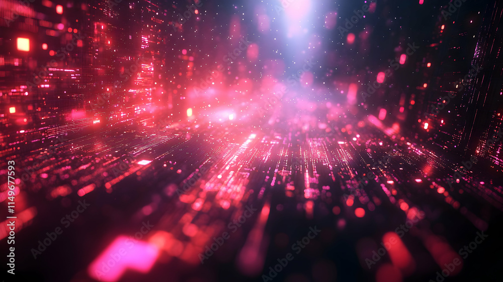 Abstract digital landscape with glowing particles and light effects. Abstract digital landscape with glowing particles and light effects.