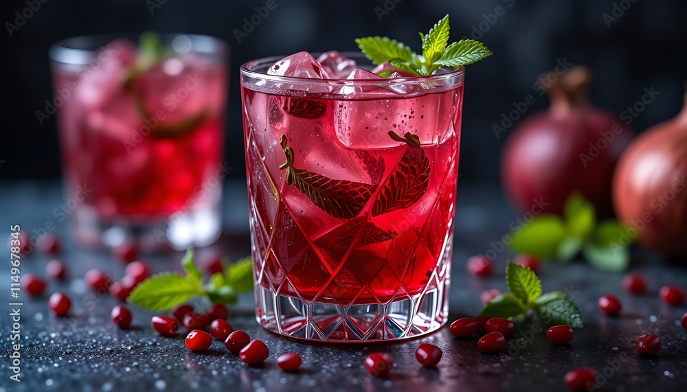 Refreshing Pomegranate Mint Iced Drinks with Ice Refreshing Pomegranate Mint Iced Drinks with Ice