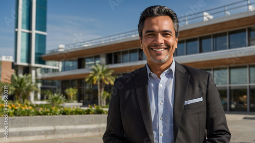 Wallpaper Mural Confident Latin American Realtor Standing Outside Urban Building in Business Suit Torontodigital.ca