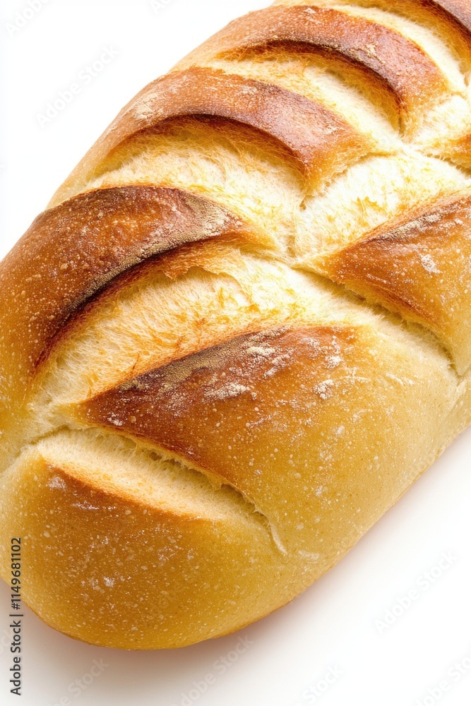 Freshly baked crusty loaf of bread with a golden brown crust and soft interior.