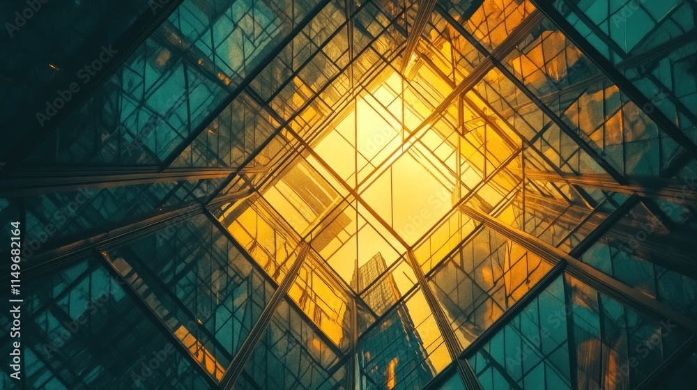 Sunlight through modern glass skyscraper atrium. Sunlight through modern glass skyscraper atrium.
