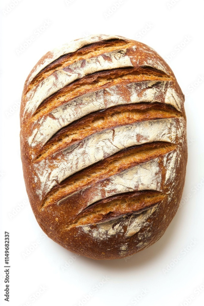 A rustic loaf of freshly baked bread on a clean white background. A rustic loaf of freshly baked bread on a clean white background.