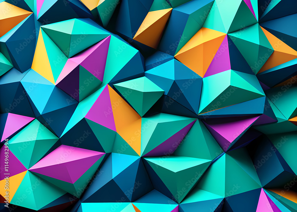 3D triangle mosaic with vivid colors / Mosaico de triángulos 3D con colores vivos