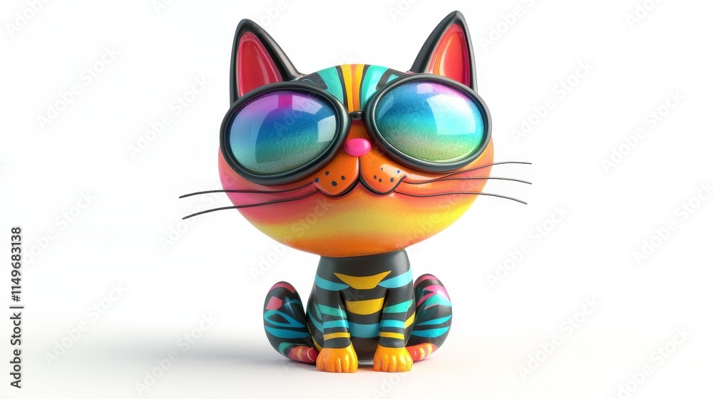 Fototapeta premium Colorful 3D Stylized Illustration of a Confident Cat Wearing Sunglasses