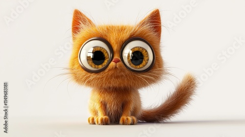 Whimsical 3D Cartoon Cat Illustration with Big Eyes and Soft Fur Texture
