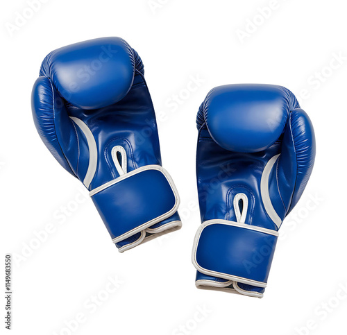 Blue leather boxing glove set isolated on transparent background