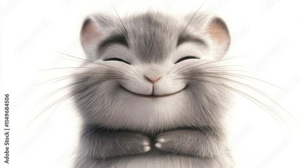 Obraz premium Happy Chinchilla Close-Up Portrait Against White Background