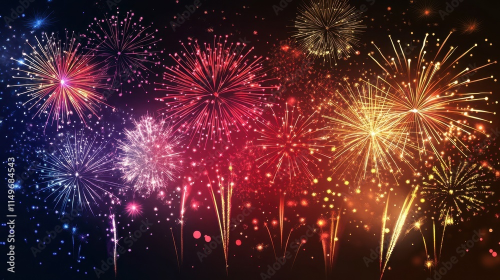 Fototapeta premium Vibrant Fireworks Celebration Night Sky Display