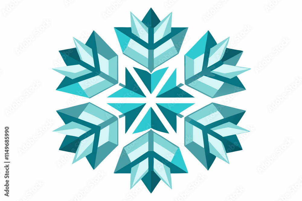 blue separated geometric snowflakes set of different shapes ornament design with clean lines and sharp edges. A modern and minimalistic winter decoration suitable for holiday displays.  Isolated