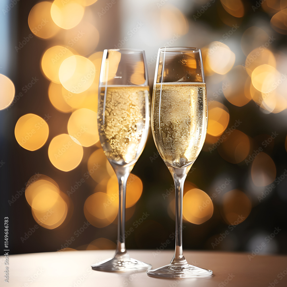 Luminous Champagne Glasses Toasting in a Celebratory Setting: A reflection of Sophistication and Joy Luminous Champagne Glasses Toasting in a Celebratory Setting: A reflection of Sophistication and Joy