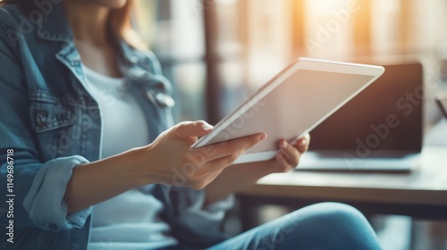 The Woman with Tablet Device