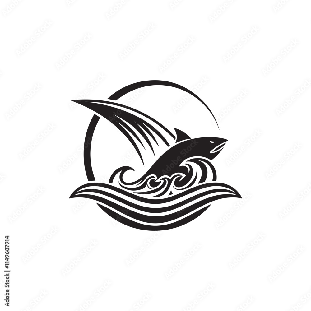 fish and wave silhouette vector line art logo fish and wave silhouette vector line art logo