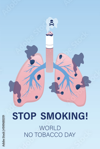 Unhealthy lungs damaged by smoking banner. Stop smoking, World no tobacco day. Smoking is harmful to human organs. Resulting in organ damage and premature death.