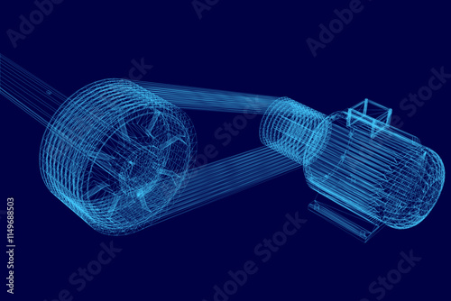 Wireframe Electric generator motor. Vector isometric. Creative illustration design. 3D