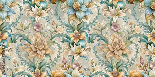 Elegant floral pattern featuring soft colors and intricate designs.
