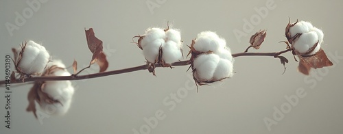 Delicate Cotton Plant with Soft Fluffy Flowers in Close up photo