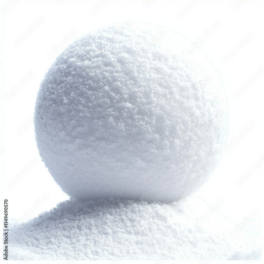 Snowball resting atop a mound of fresh snow in a bright winter setting revealing texture and depth Snowball resting atop a mound of fresh snow in a bright winter setting revealing texture and depth