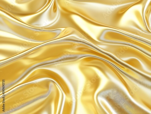 Flowing Golden Satin Fabric Displaying Luxurious Texture and Elegant Drape photo