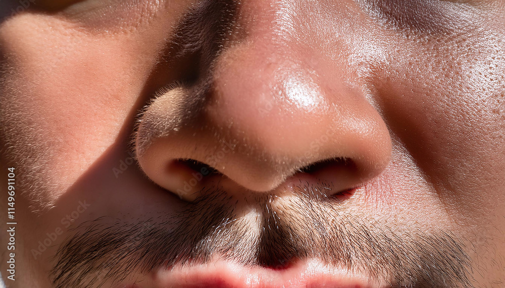 Fototapeta premium Stylish Minimalism - An extreme close-up shot of the nose: The focus is entirely on the nose, showcasing its smooth contours and natural shape