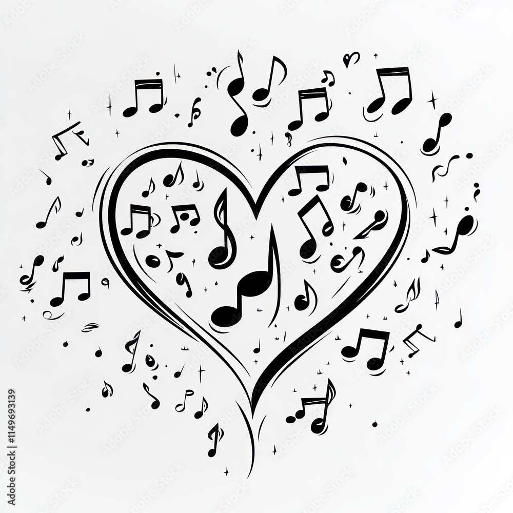 Fototapeta premium Musical Notes Encircling a Heart Shape Design