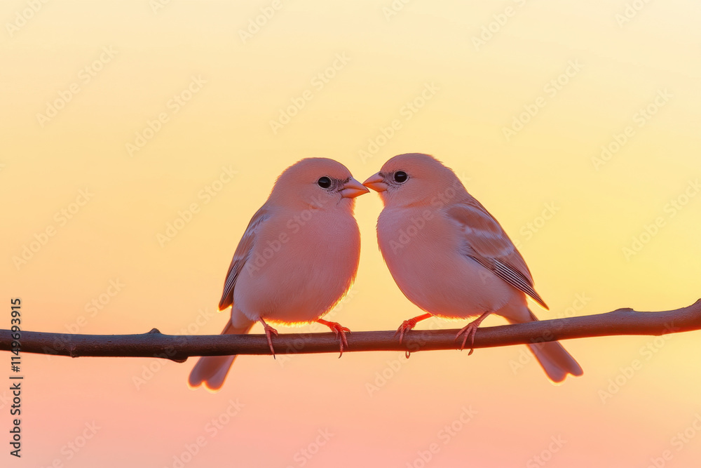 Together, A photorealistic image showcasing two birds perched together, highlighting their intricate details and natural beauty in a serene setting. Together, A photorealistic image showcasing two birds perched together, highlighting their intricate details and natural beauty in a serene setting.