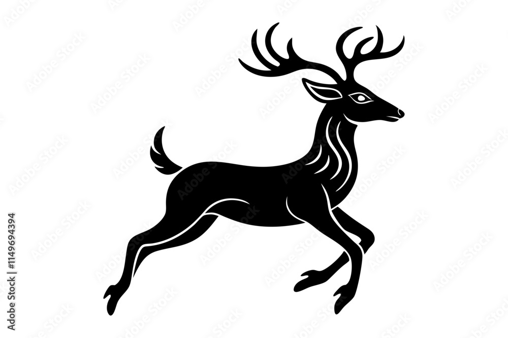 Fototapeta premium Black silhouette of a leaping deer