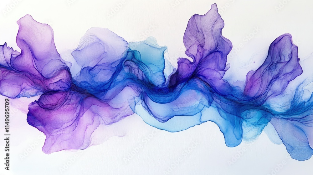 Fototapeta premium Abstract water swirl with purple and blue ink creating fluid shapes and textures, offering a sense of depth and mystery.