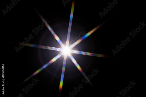 colorful flashy spotlight star made with optical star filter on camera photo