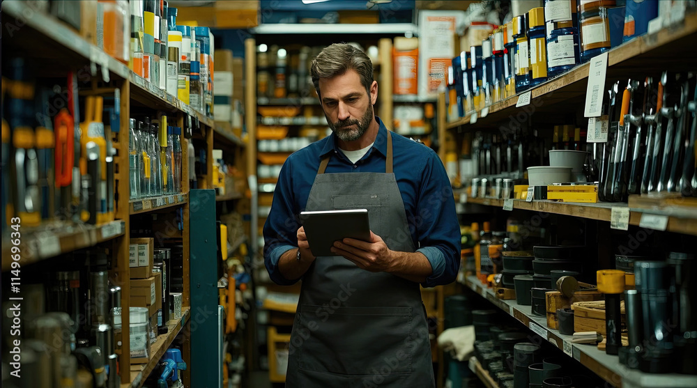 male chief manager working in a warehouse using digital tablet male chief manager working in a warehouse using digital tablet