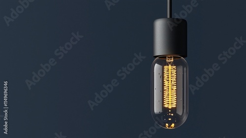 Illuminated vintage Edison bulb pendant lamp against dark background.