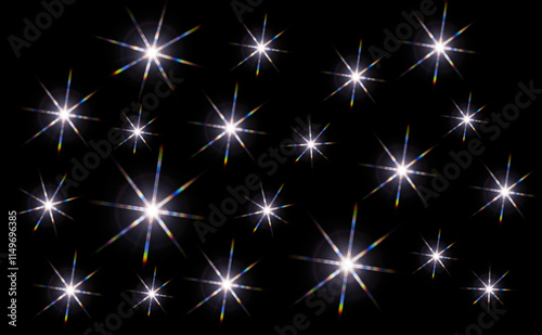 colorful flashy spotlight star made with optical star filter on camera