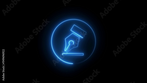 Abstract beautiful neon line Pen icon animation,Pen and Hand concept isolated on black background.