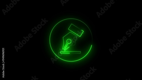 Abstract beautiful neon line Pen icon animation,Pen and Hand concept isolated on black background.