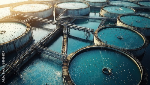 Wallpaper Mural Aerial View of Circular Water Treatment Plant Reservoirs:  Efficient Water Purification System for Sustainable Resources. Torontodigital.ca