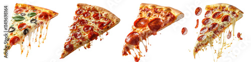 Pizza slice png cut out element set, transparent background photo