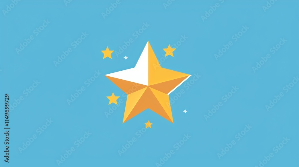 A large, yellow star on a blue background, surrounded by smaller stars. A large, yellow star on a blue background, surrounded by smaller stars.