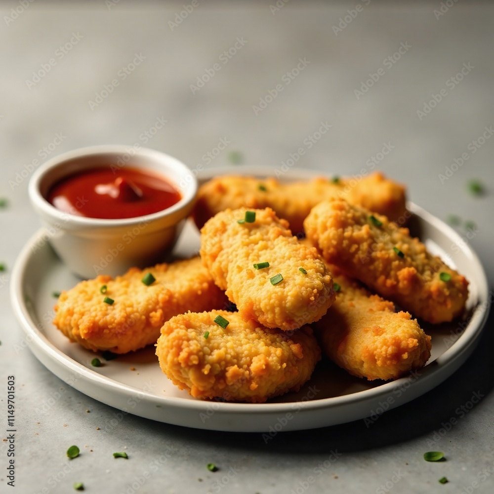 Air fryer cooked chicken nuggets with dipping sauce, food, Air fryer cooked chicken nuggets with dipping sauce, food,