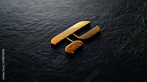 Golden vintage airplane insignia on textured black leather background, symbolizing aviation history, adventure, and nostalgia in a stylish artistic presentation photo