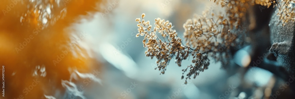 Fototapeta premium Close-up of delicate, dried plant branch with blurred background.