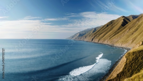 Tranquil Ocean Serenity A Wide Illustration Capturing the Calming Beauty of the Sea, Inviting Peaceful Reflection and a Sense of Relaxation in Natures Embrace.
