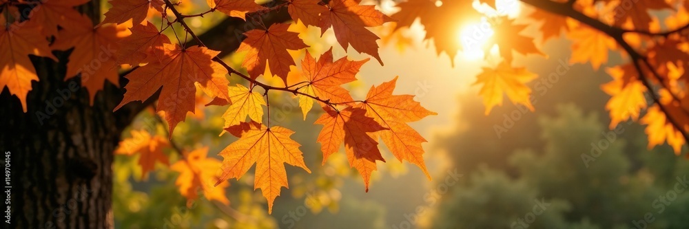 Autumn leaves on an elm tree's branches with sunlight filtering, branch, light, tree details Autumn leaves on an elm tree's branches with sunlight filtering, branch, light, tree details