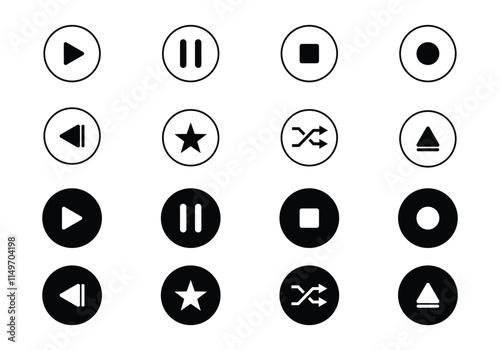 Customizable Vector Icons of Media Player Buttons , Pause, Stop, Play, Forward, Rewind.