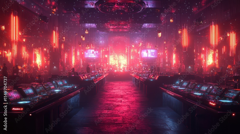 A nightclub scene with holographic DJ decks, light shows, and 3D sound visualizations enhancing the ambiance A nightclub scene with holographic DJ decks, light shows, and 3D sound visualizations enhancing the ambiance