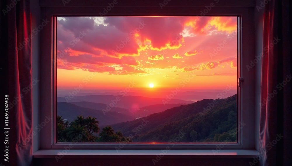A window framing a breathtaking sunset on the horizon with vibrant oranges and pinks, orange hues, landscape photography, colorful sunset A window framing a breathtaking sunset on the horizon with vibrant oranges and pinks, orange hues, landscape photography, colorful sunset