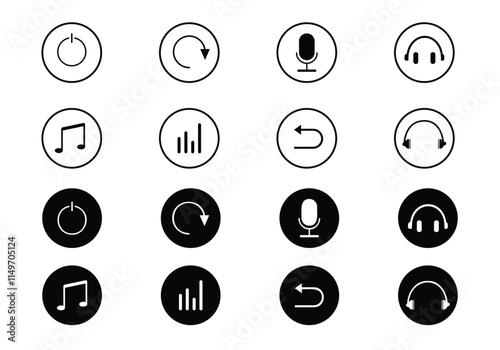 Stylized Vector Media Player Control Buttons – Smooth, Flat Design with Play, Volume, Mute, and Navigation Icons.