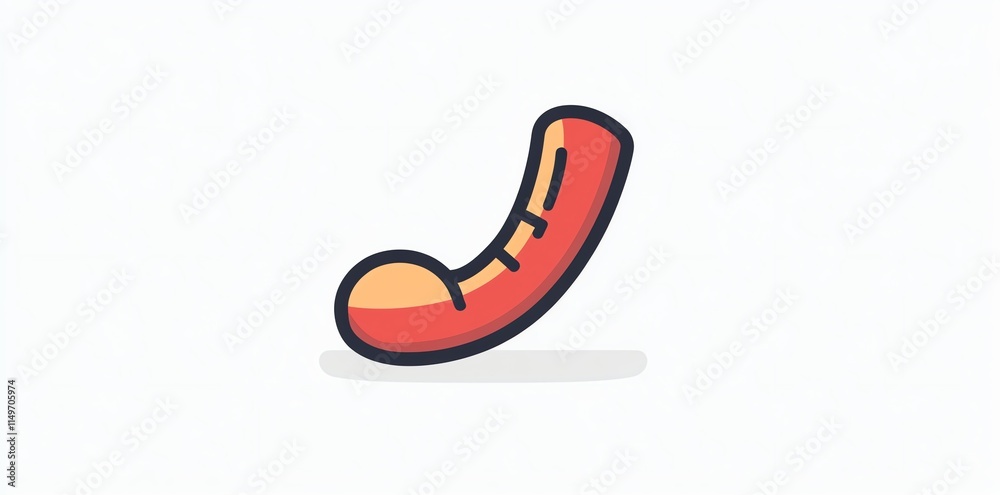 Cartoon illustration of a red hotdog with a curved shape. Cartoon illustration of a red hotdog with a curved shape.